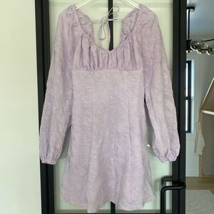 Wild Fable Lavender Floral Puff Sleeve Mini Dress Scoop Neck Tie Ruffle S